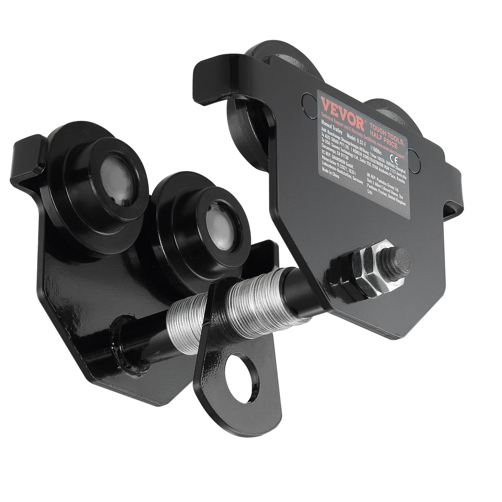 VEVOR Manual Trolley, 1100 lbs/0.5 Ton Load Capacity Push Beam Trolley with Dual Wheels, Adjustable for I-Beam Flange Width 2.5'